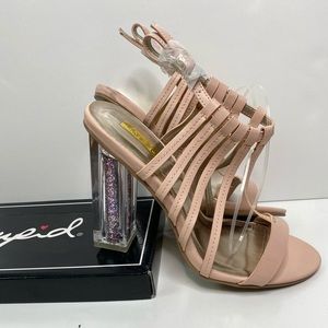 Qupid NEW Pink Clear Heel Glitter Heels